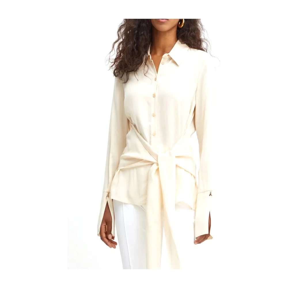 PATRIZIA PEPE Elegante Twill Viscose Overhemd met Tailleband Beige Dames