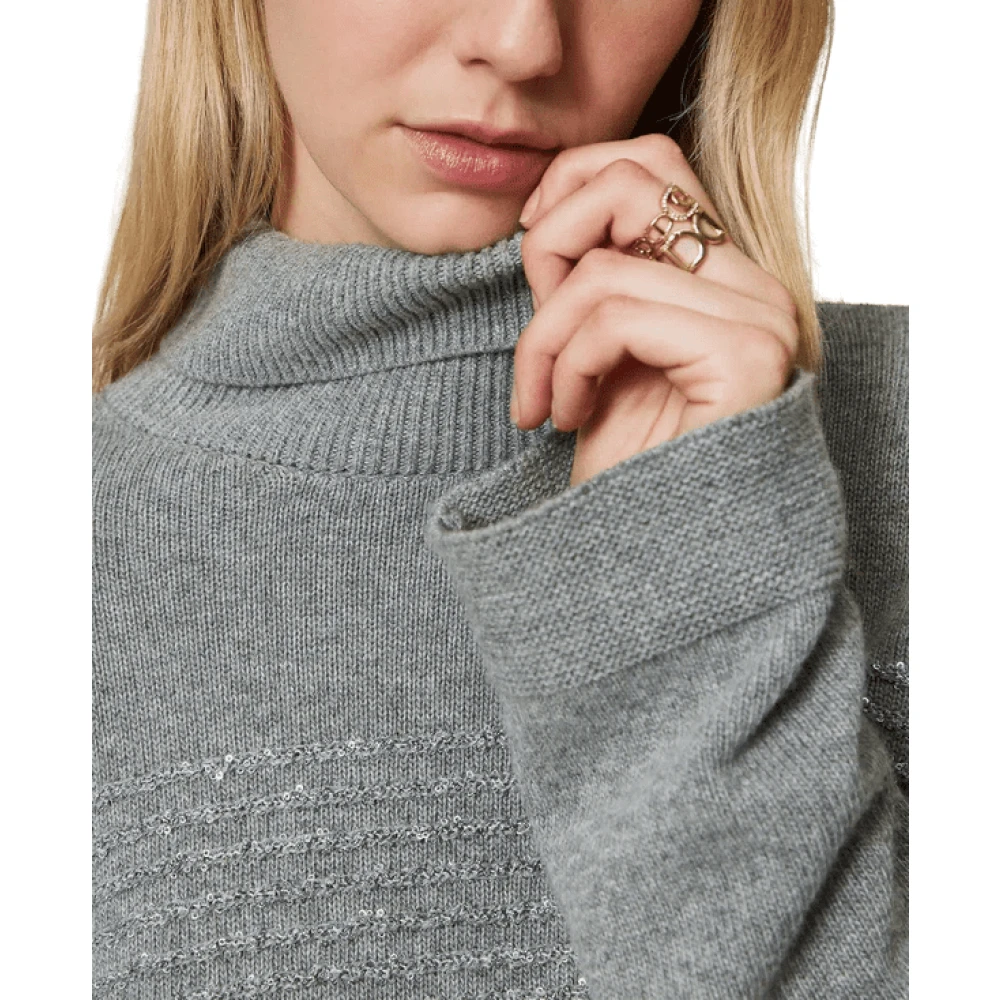 Twinset Grijze coltrui met pailletten Gray Dames