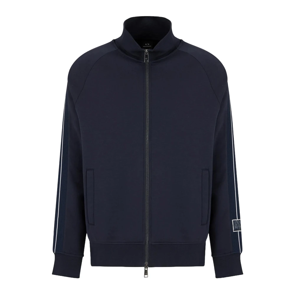 Armani Exchange Blauwe Logo Rits Trui Lange Mouw Blue Heren