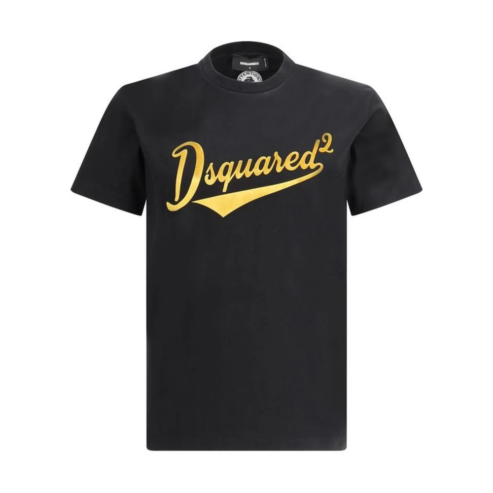 Dsquared2 Monogram Katoenen T-shirt met Geribbelde Ronde Hals Black Heren