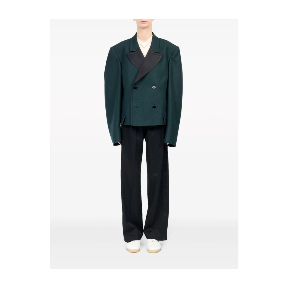 MM6 Maison Margiela Groene wollen blend dubbelrijdige jas Green Dames