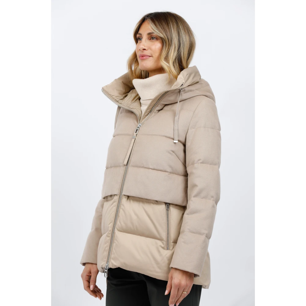 Duno Korte wollen en satijnen parka met verstelbare capuchon Brown Dames
