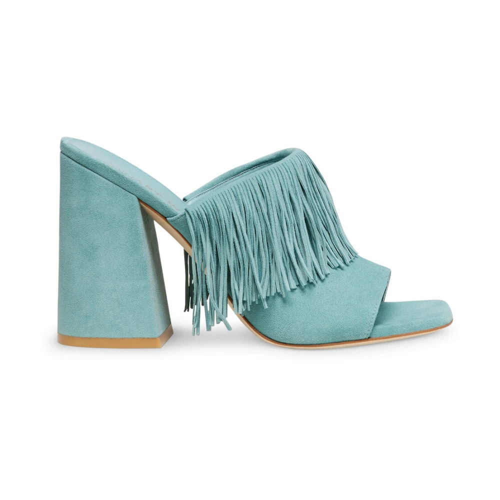 Stuart Weitzman Women's Green Heeled Mules, 3 Uk, Striking Fringe Slide Sandal