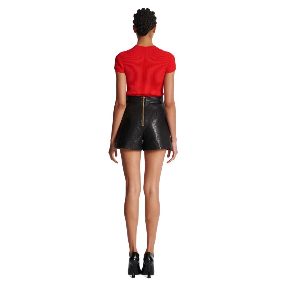 Balmain Gewatteerde leren shorts met 6 knopen Black Dames