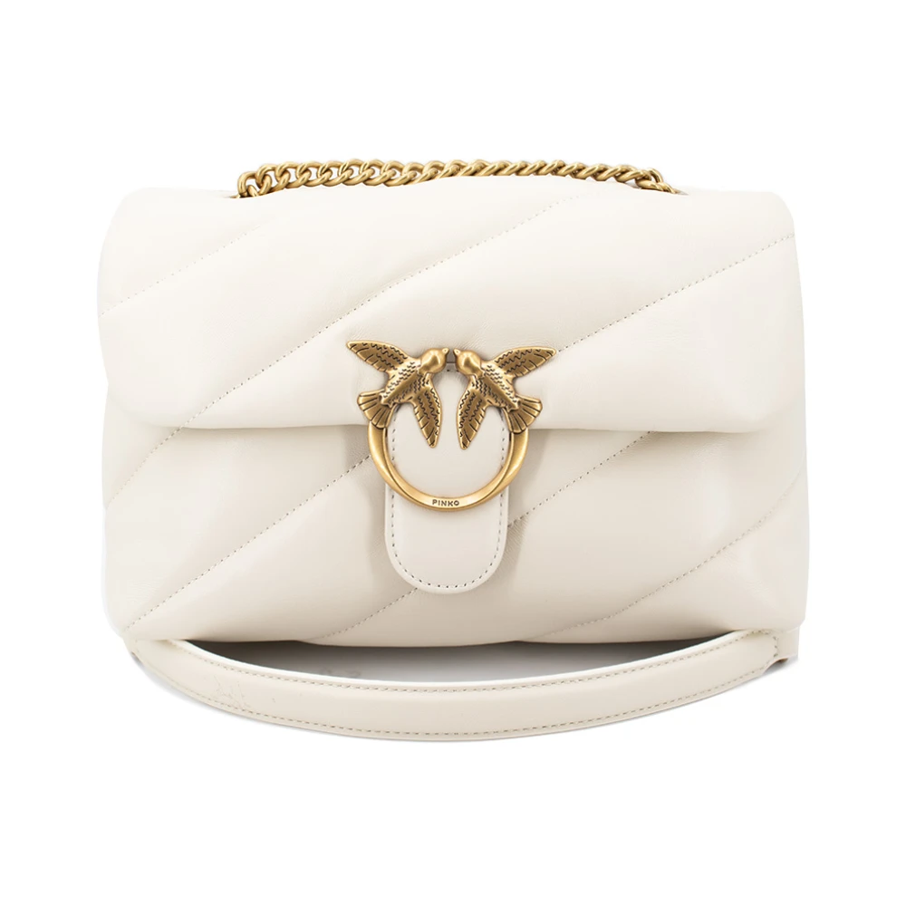 Pinko Gewatteerde leren Love Bag met Birds gesp White Dames