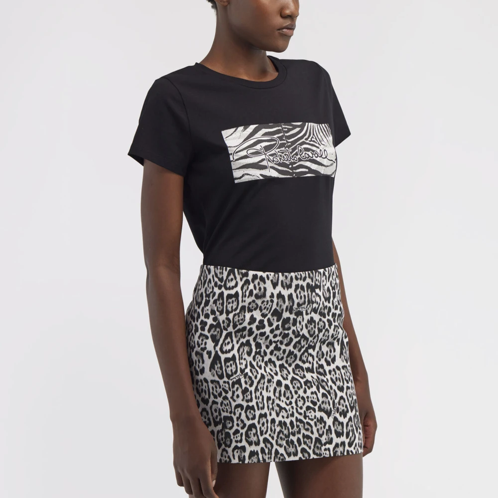 Roberto Cavalli Logo T-shirt Ronde Hals Korte Mouwen Black Dames