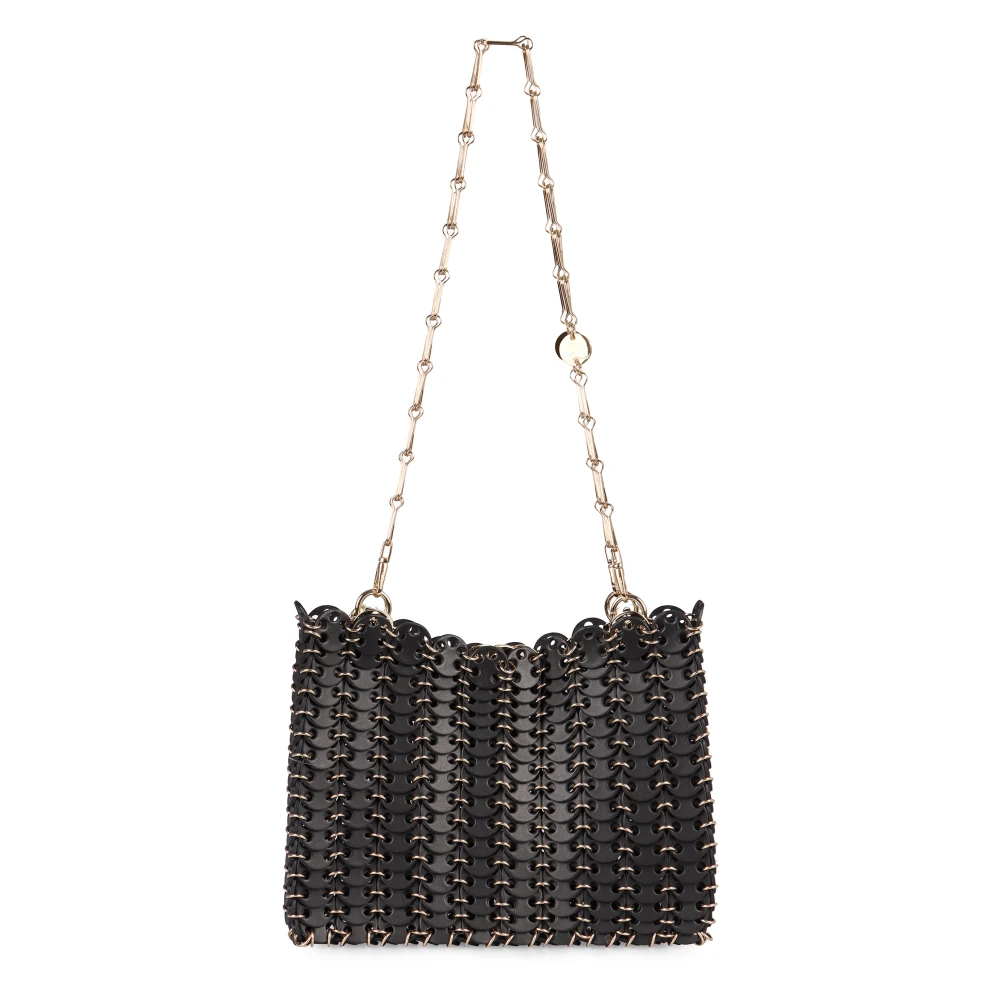 Paco Rabanne Schoudertas van leer met kettinghandvat Black Dames