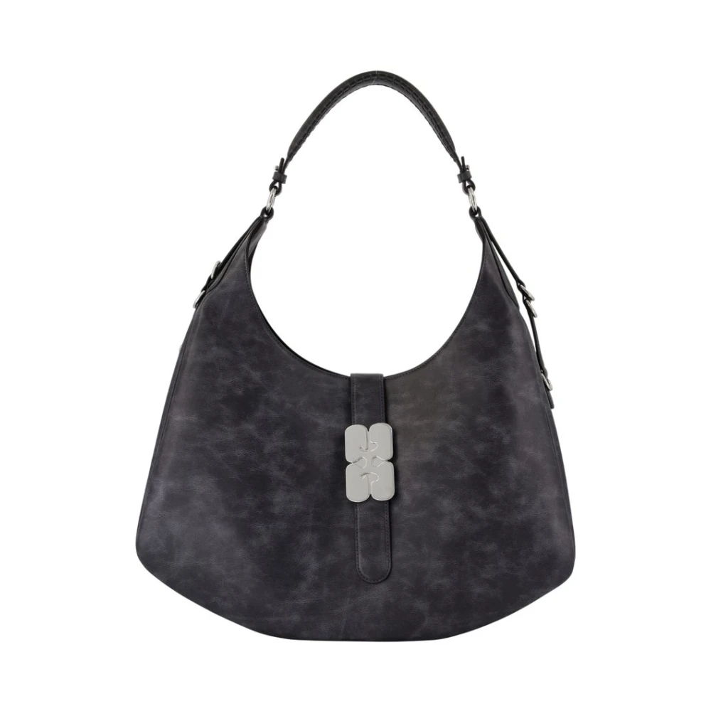 Ganni Women's Gray Shoulder Bags, One Size, Vintage Leather Shoulder Bag - Grey