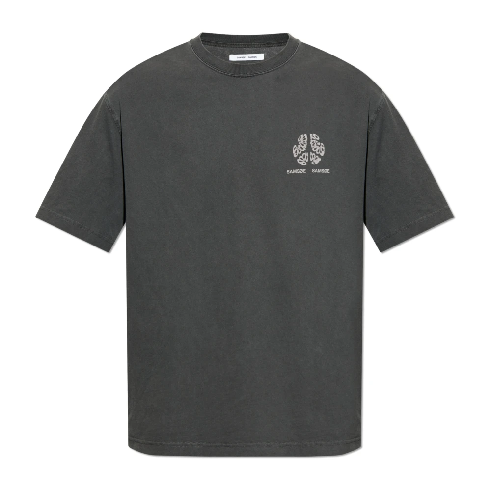 Samsøe Biologisch Jersey T-shirt met Print Black Heren
