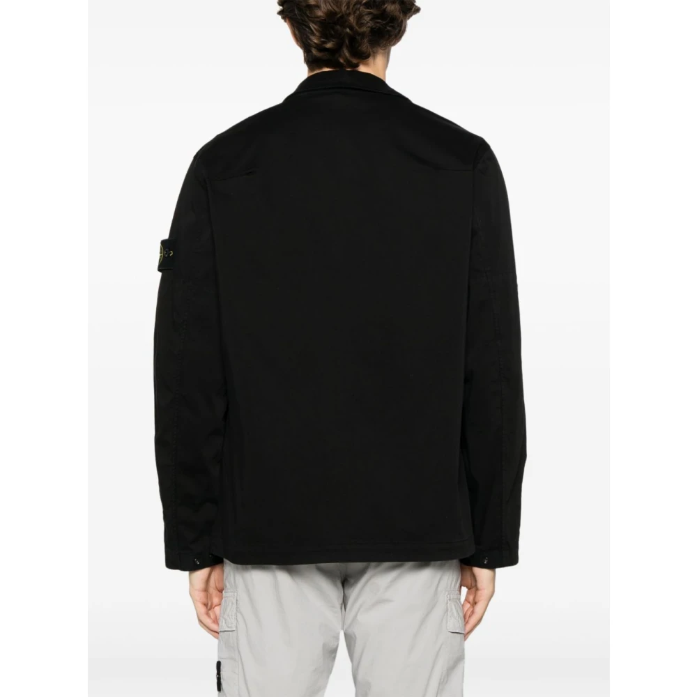 Stone Island Zwarte Rits Shirt met Zakken Black Heren