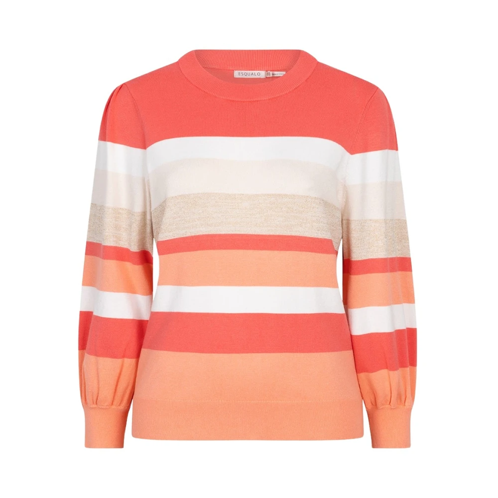 Esqualo Gestreepte Sweater Sp24.07024 417 Aardbei Multicolor Dames