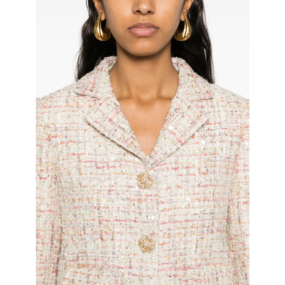 Self Portrait Paillet Tweed Jas Beige Dames
