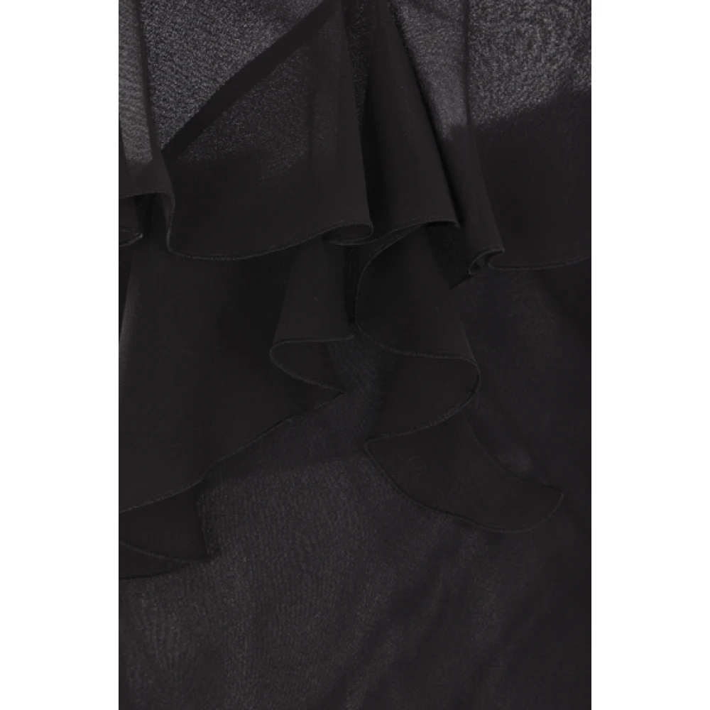Blumarine Zwarte Georgette Midi Jurk met Ruches Black Dames