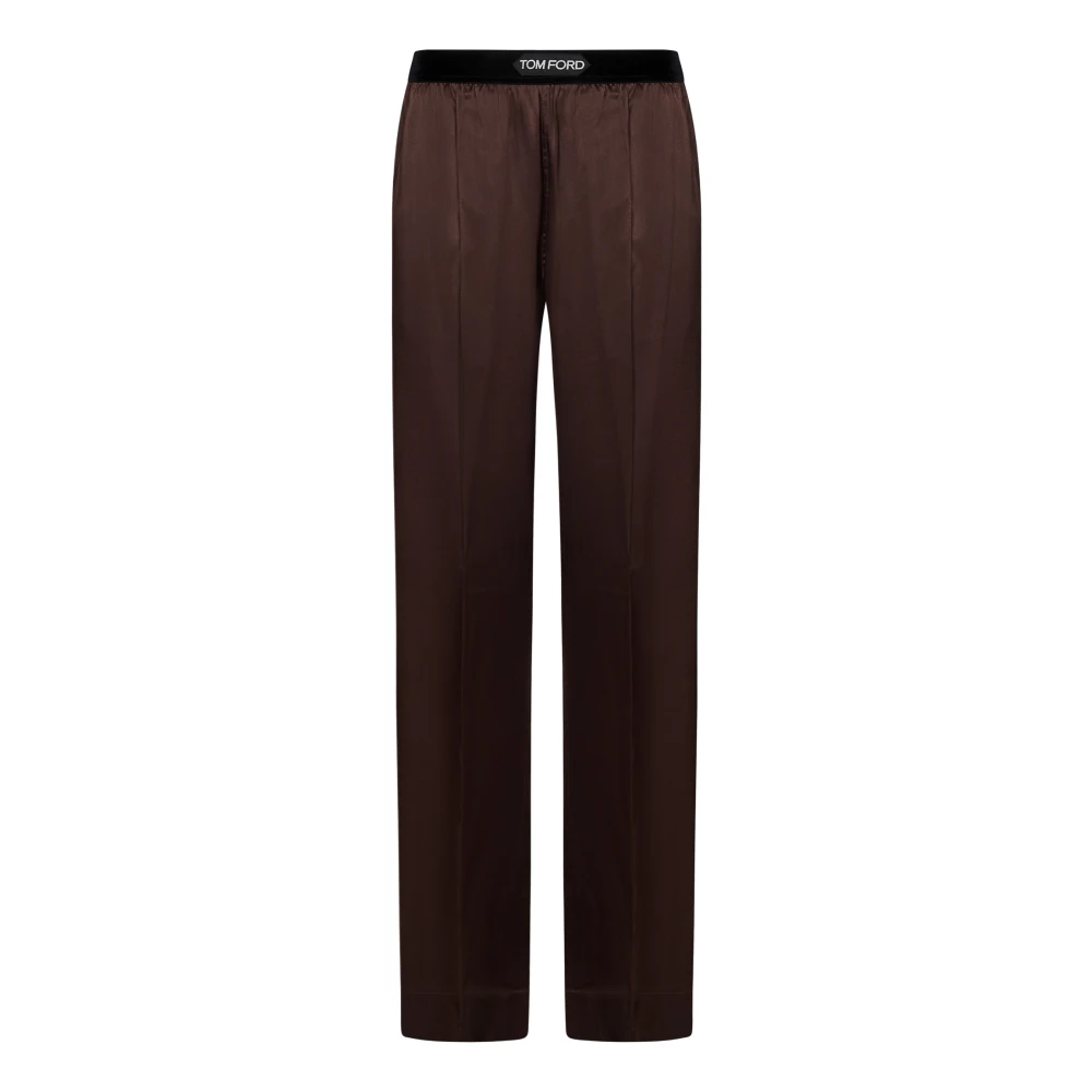 Tom Ford Bruine zijden broek met fluwelen band Brown Dames