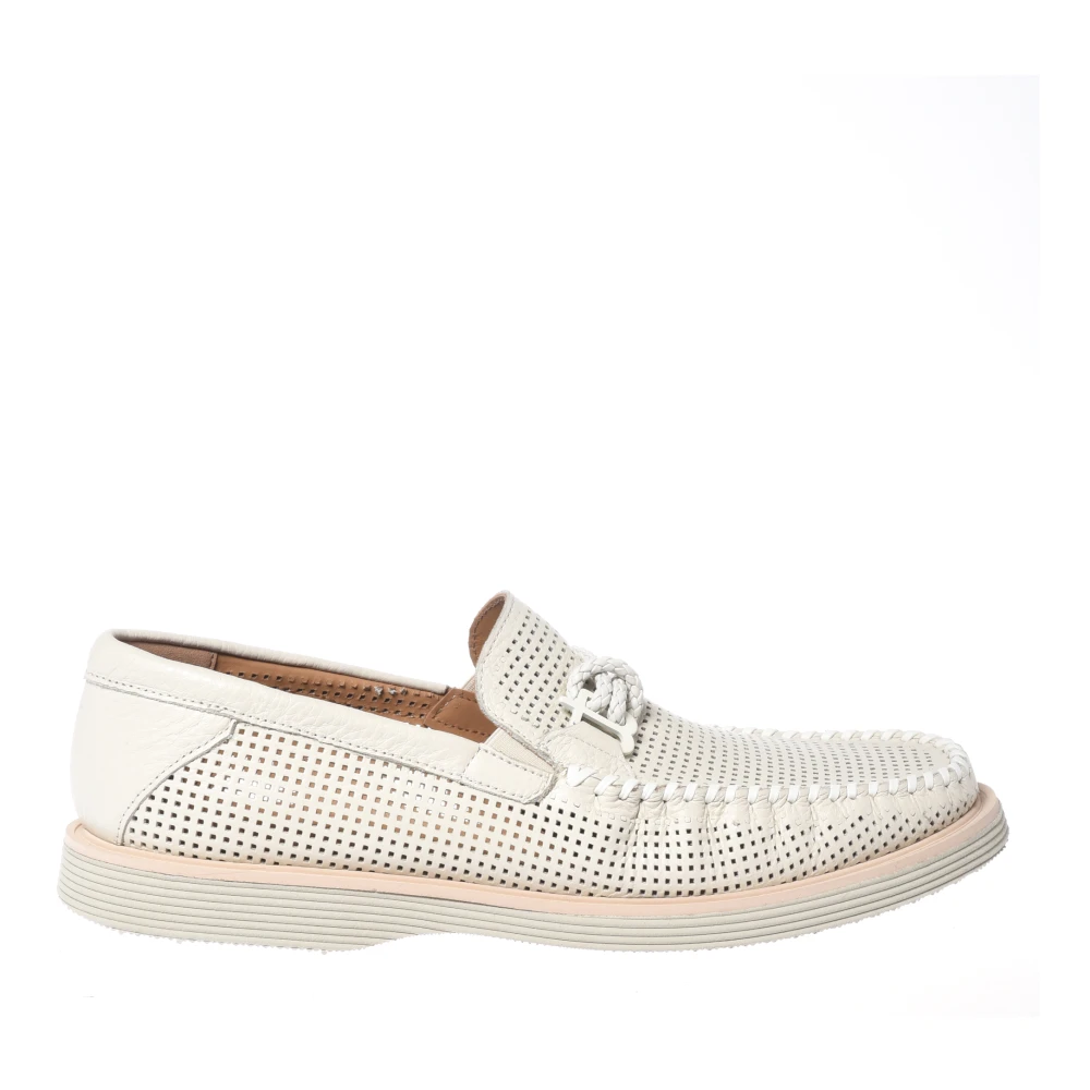 Baldinini Men's White Loafers, 7 Uk, Perforated Tumbled Leather Loafer