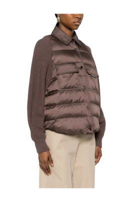 Quilted-panel Knit-sleeve Jacket