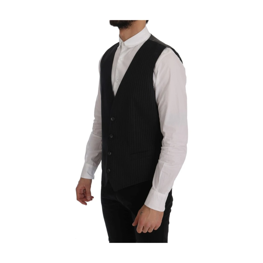 Dolce & Gabbana Elegante Gestreepte Grijze Vest Black Heren