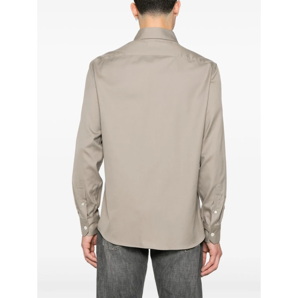 BRUNELLO CUCINELLI Geplooide Blouse Beige Knoopsluiting Brown Heren
