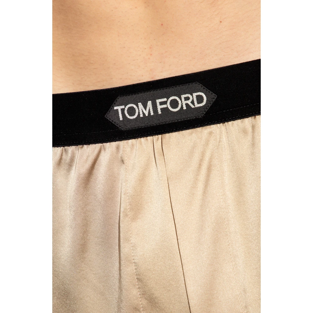 Tom Ford Zijden boxershorts met logo Beige Heren