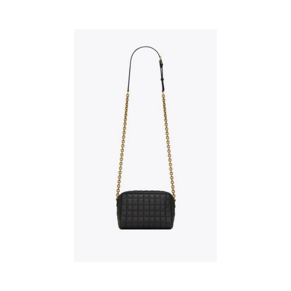 Saint Laurent Gewatteerde Camera Tas met Verstelbare Riem Black Dames