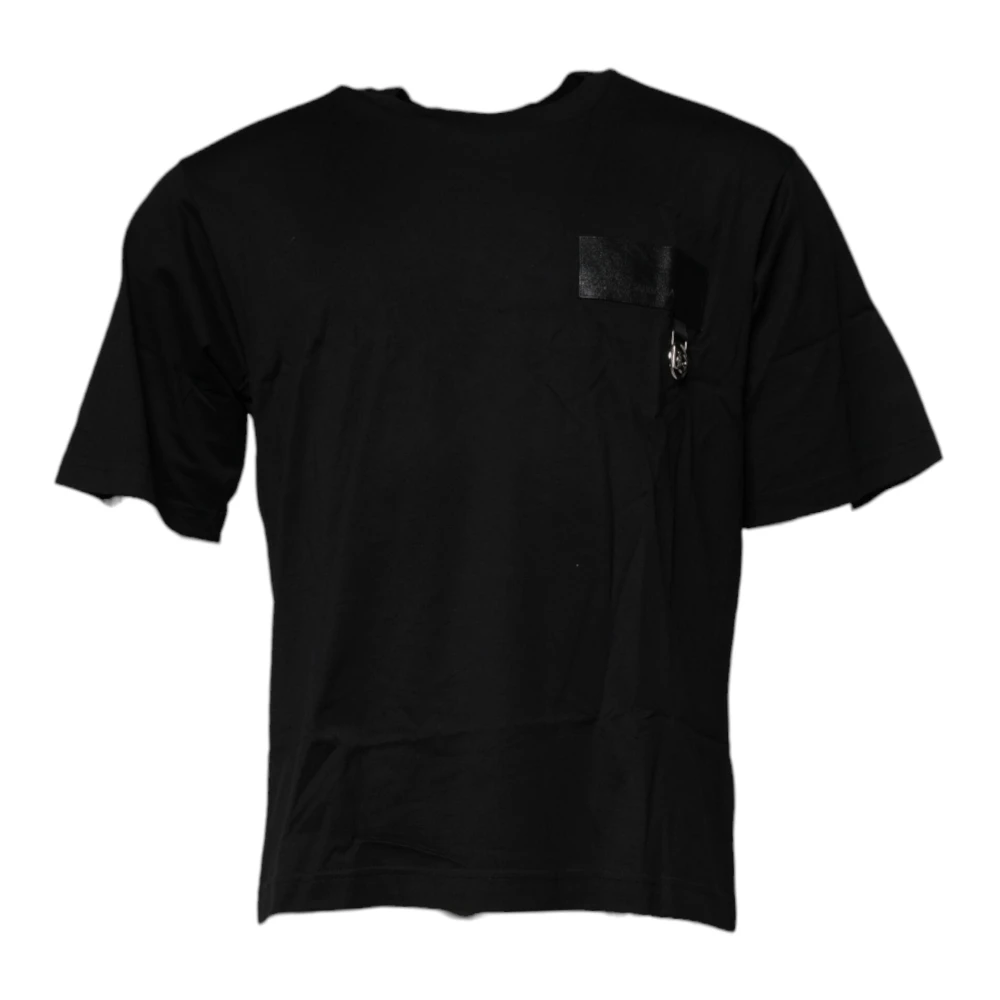 Dolce & Gabbana Men's Black Logo Patch Cotton Crew Neck T-Shirt
