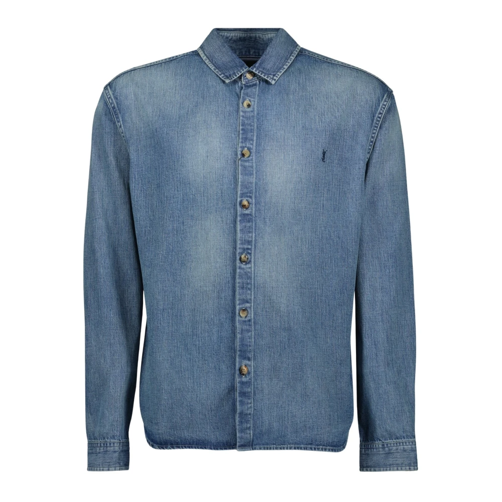 Saint Laurent Men's Blue Denim Cassandre Shirt