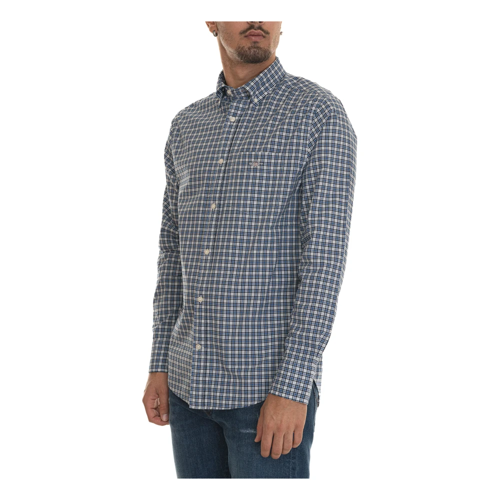 Gant Geruite Katoenen Knoopshirt Blue Heren