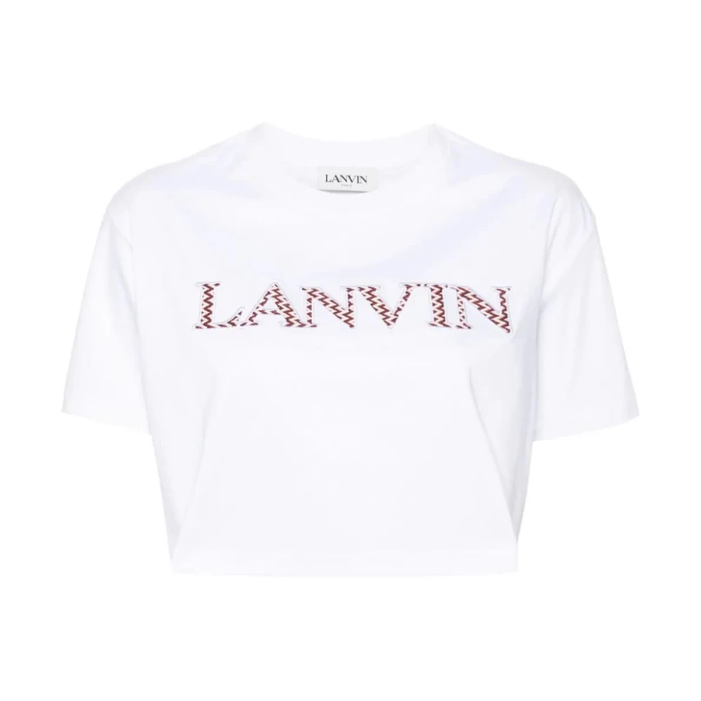 Lanvin Witte Katoenen Crop T-shirt met Geborduurd Logo White Dames