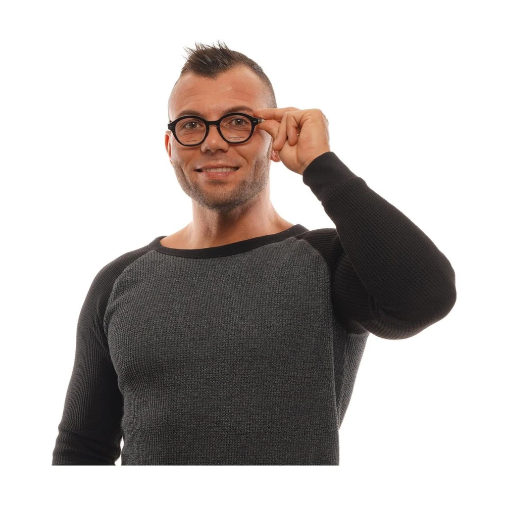 Ermenegildo Zegna Zwarte Ronde Hoorn Optische Frames Black Heren