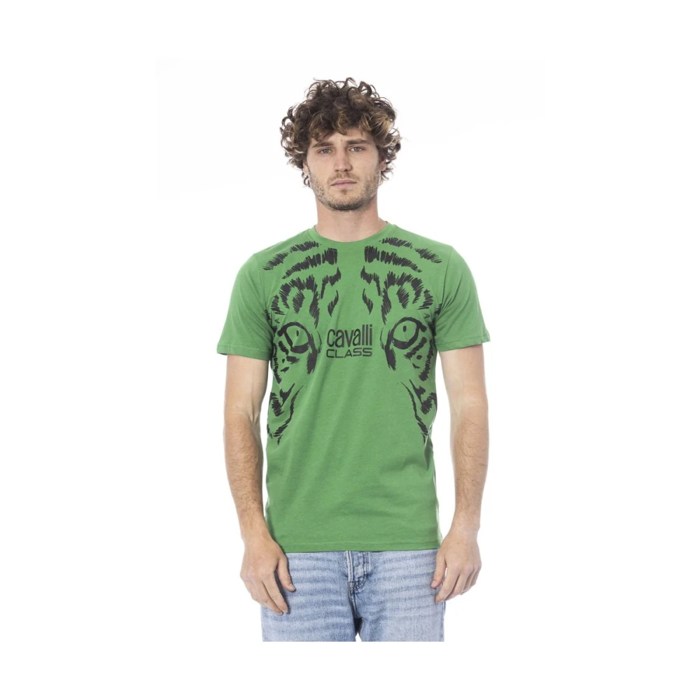 Cavalli Class Cotton T-Shirt - Male - T-Shirts - Green - M - Tops