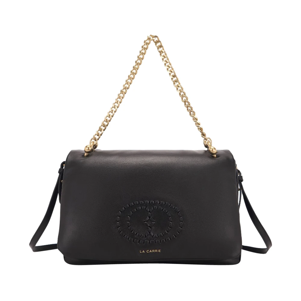 La Carrie Geweven Logo Schoudertas Zwart Black Dames