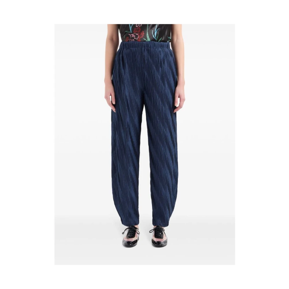 Giorgio Armani Blauwe Geplooide High-Waisted Straight Leg Broek Blue Dames