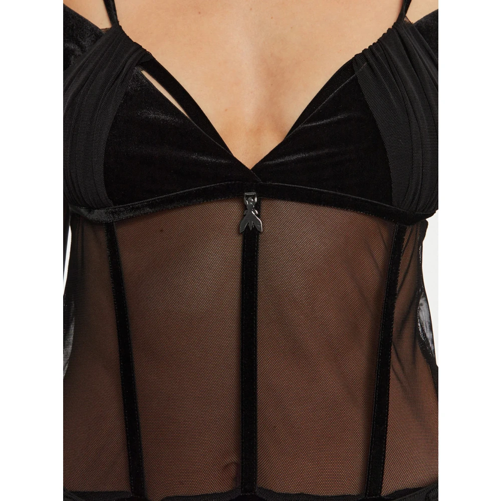 PATRIZIA PEPE Zwarte body met lange mouwen en V-hals Black Dames