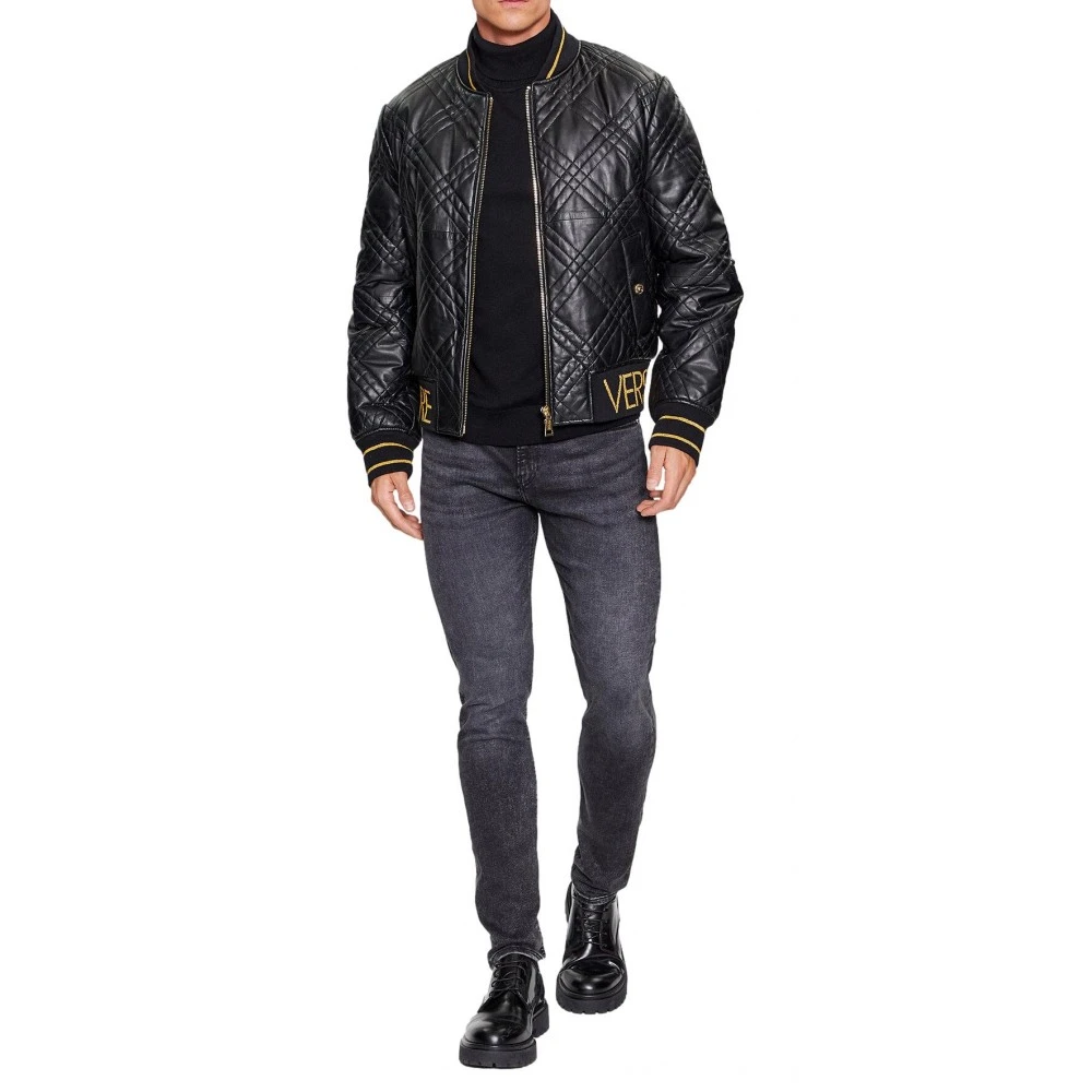Versace Jeans Couture Tijdloos Zwart Leren Jas Black Heren