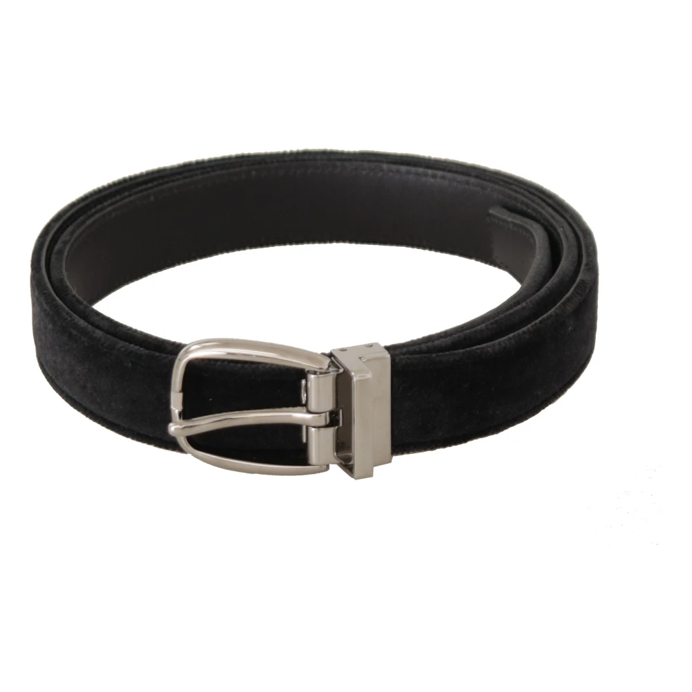 Dolce & Gabbana Luxe Velvet Logo Gesp Riem Black Heren