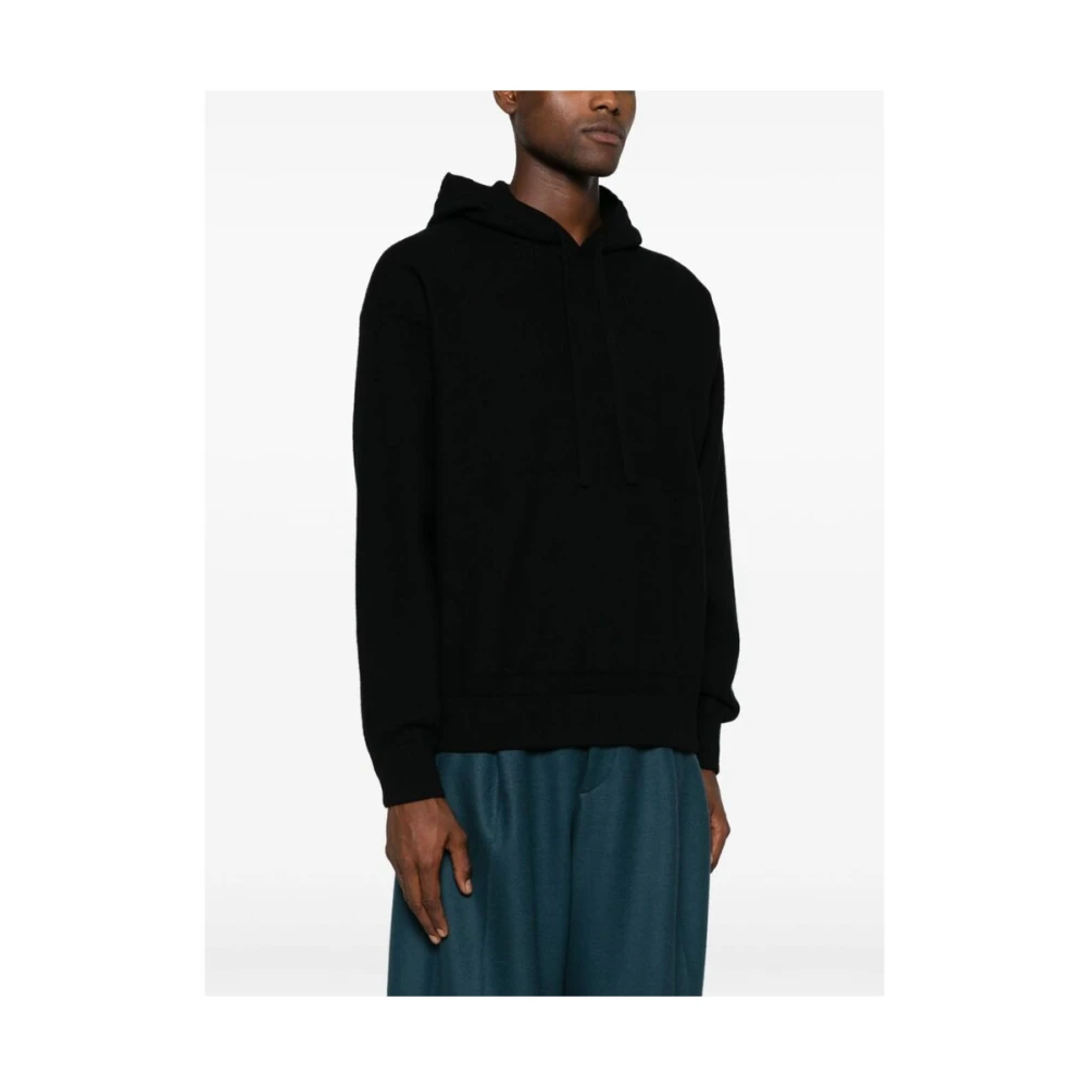 Roberto Collina Zwarte Merinowol Hoodie Trui Black Heren