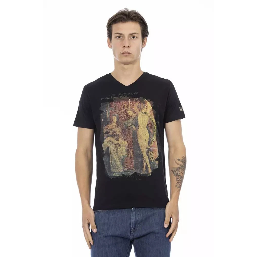 Trussardi Men's Black T-Shirts, Xl, Stylish V-Neck Tee With Artistic Frontprint