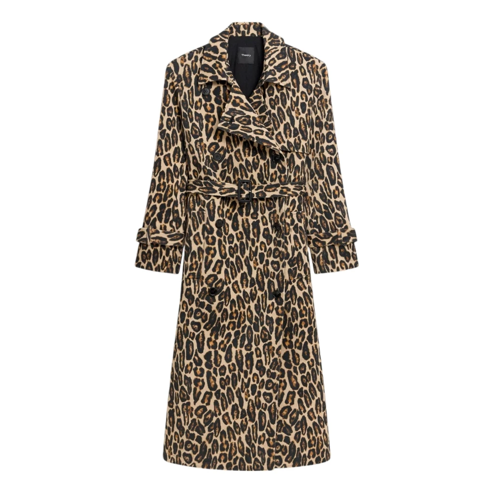 Theory Luipaard Wolprint Trenchcoat Brown Dames