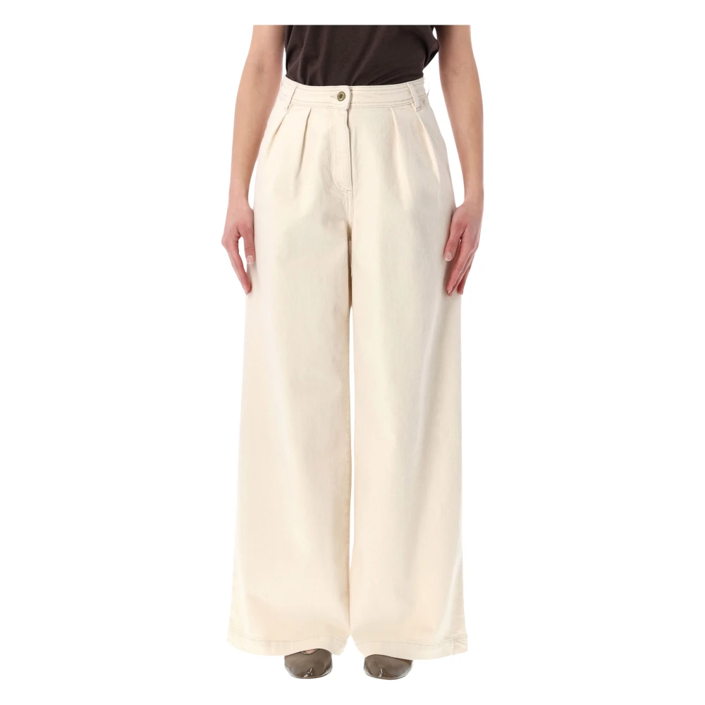Sessun Women's Beige Wide Trousers, Xs, Dieugi Pleated Denim