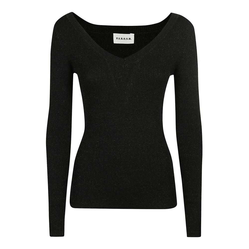 P.a.r.o.s.h. Zwarte Ribgebreide Trui met Lurex Black Dames