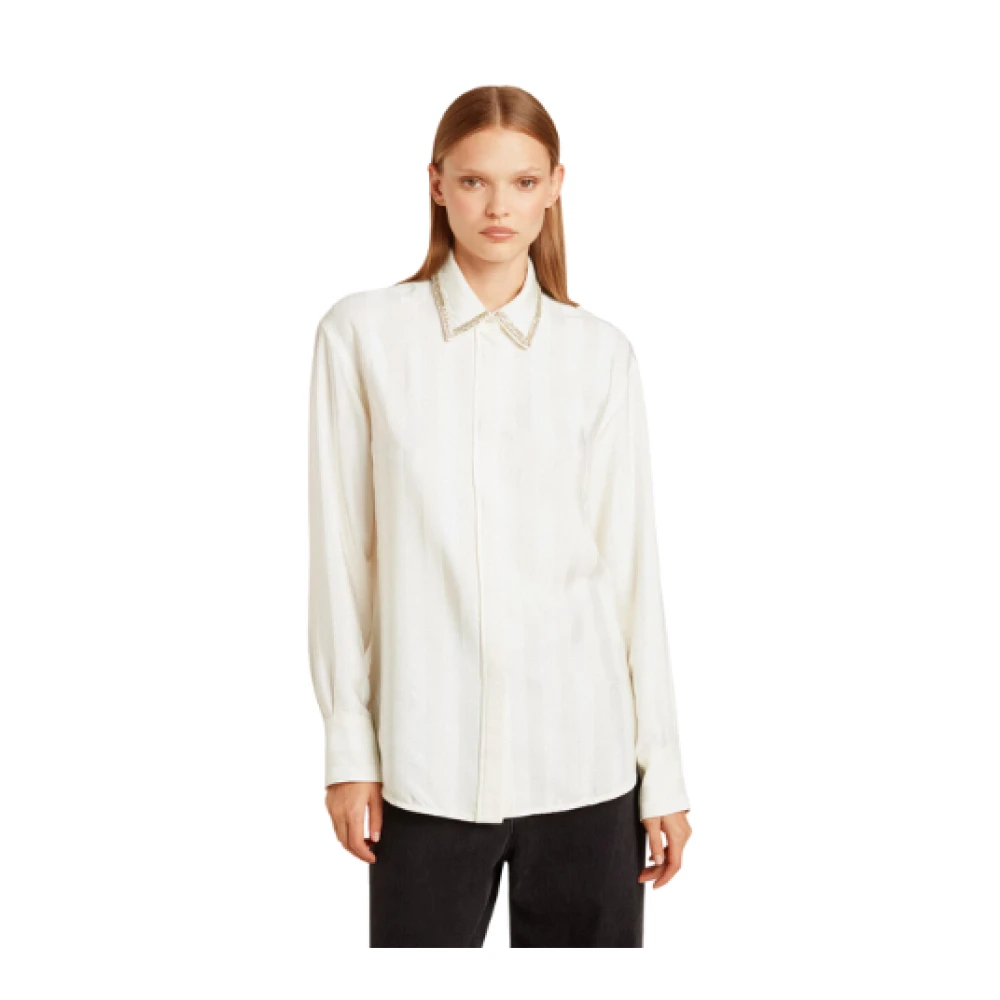 Golden Goose Witte Viscose Blouse met Kristallen Detail White Dames