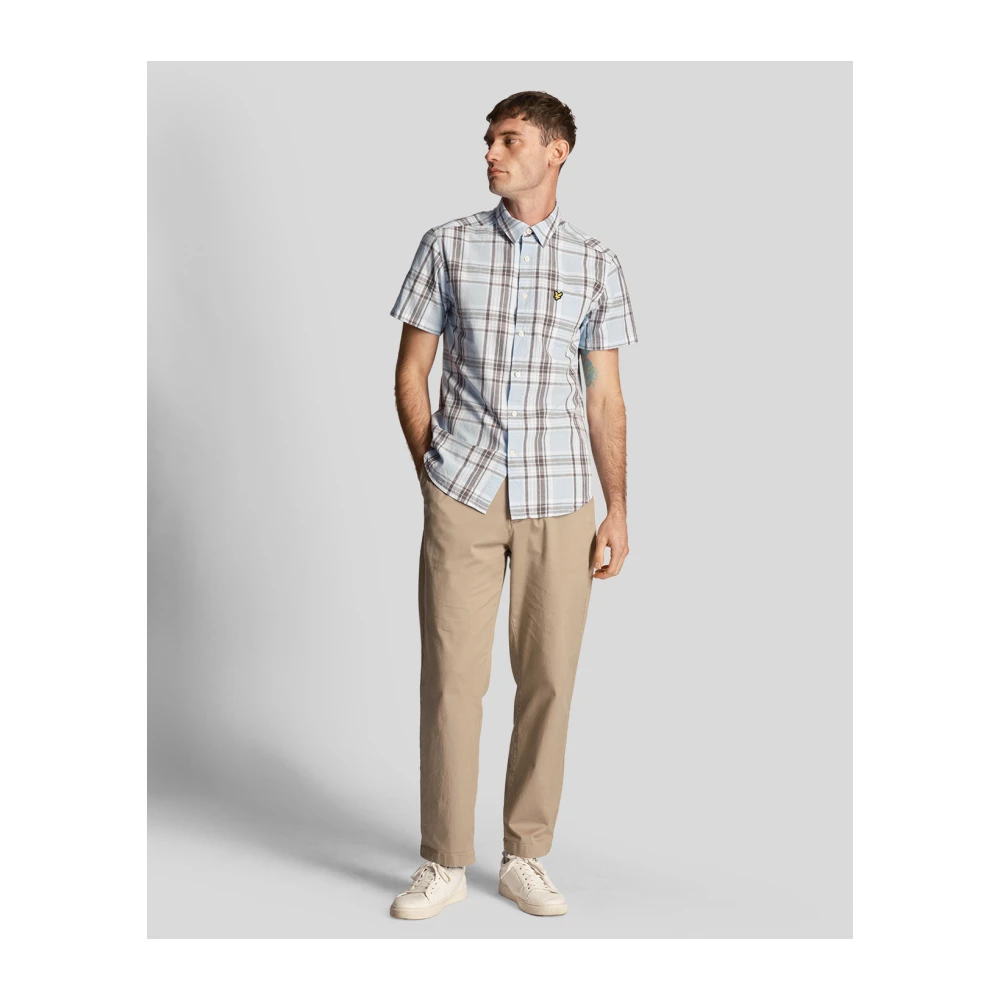 Lyle & Scott Geruite Linnen Korte Mouw Overhemd Blue Heren