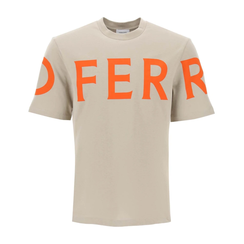 Salvatore Ferragamo Kort T-shirt met Oversized Logo Gray Heren