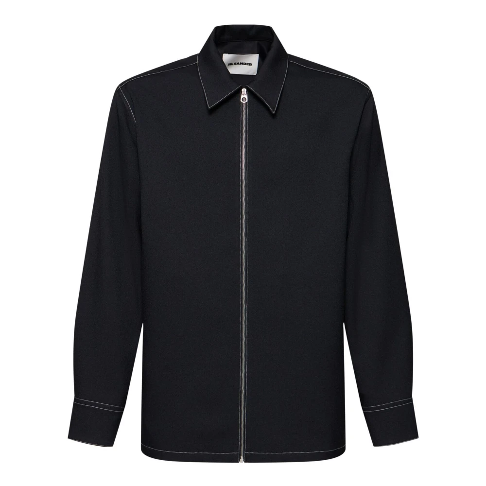 Jil Sander Navy Blauwe Zip-Up Overhemdjasje Blue Heren