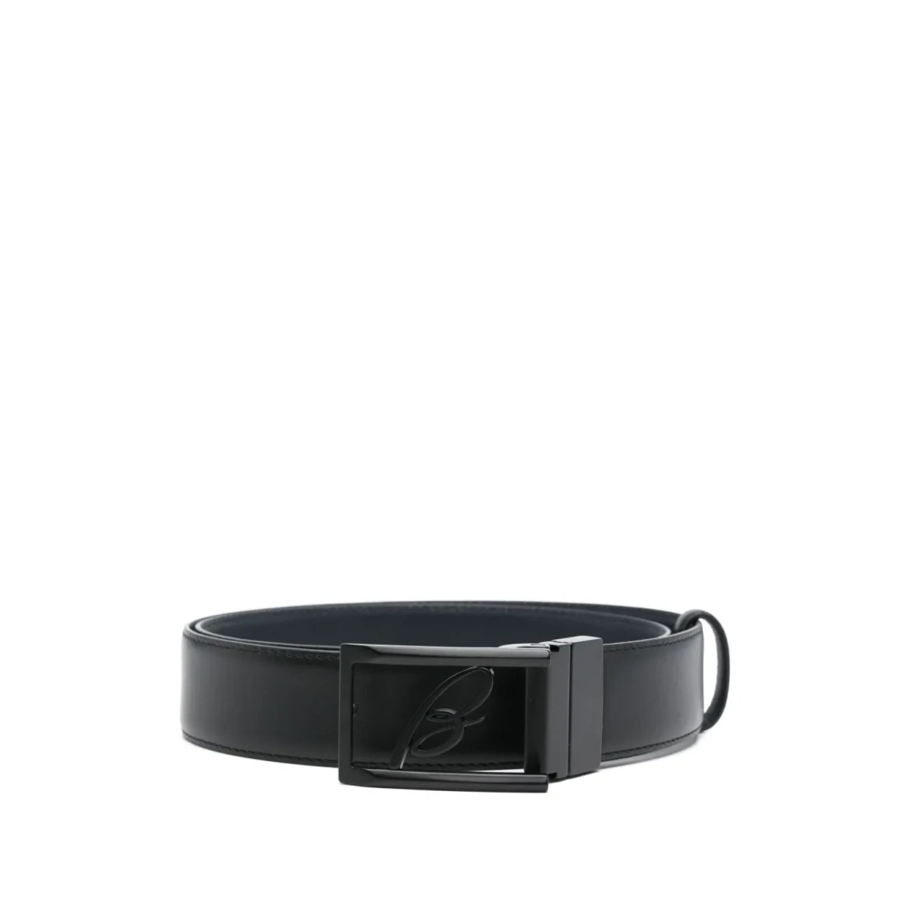 Brioni Zwarte Logo Gesp Effen Riem Black Heren