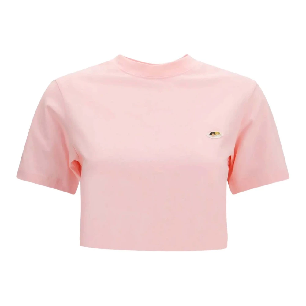 Fiorucci Women's Pink T-Shirts, M, Angel Patch Cropped T-Shirt