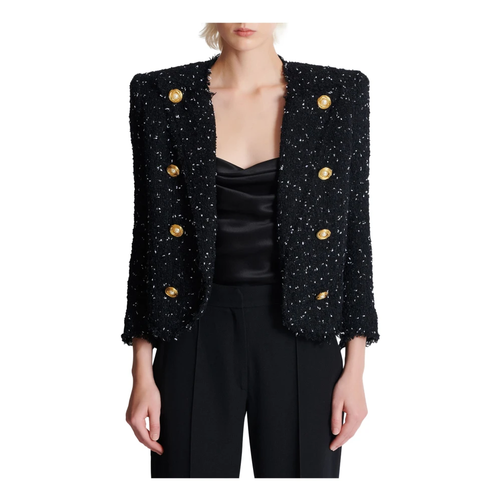 Balmain Geknipt jasje met 8 knopen in polka-dot tweed Black Dames