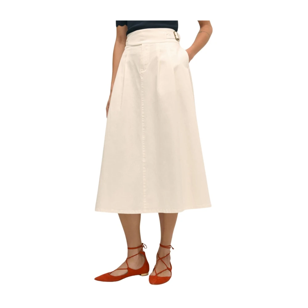 Brooks Brothers Women's White Belted A-Line Twill Pleated Skirt - Midi Skirts - 3XS - Skirts