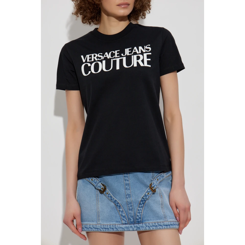 Versace Jeans Couture T-shirt met bedrukt logo Black Dames