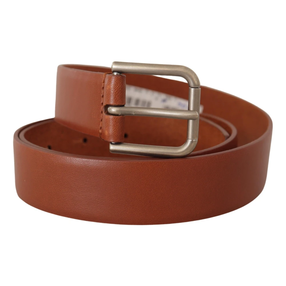 Dolce & Gabbana Elegante Leren Riem met Metalen Gesp Brown Heren